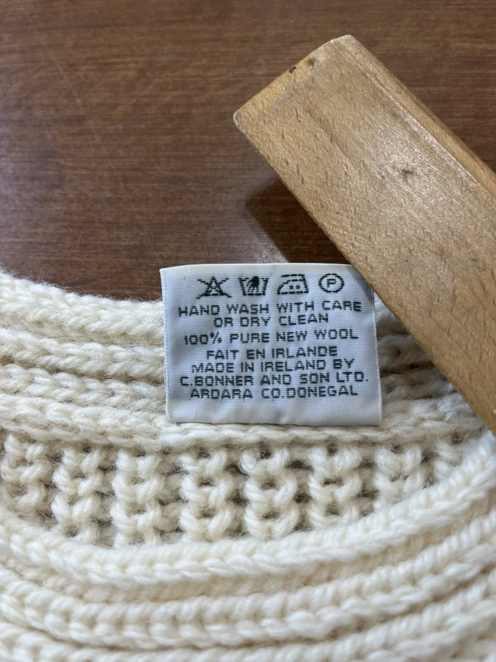 Suéter De Colección Bonner Ireland Telar a Mano Crema Pescador Lana XL Para Hombre Pesado Cálido Foto 3 de 4