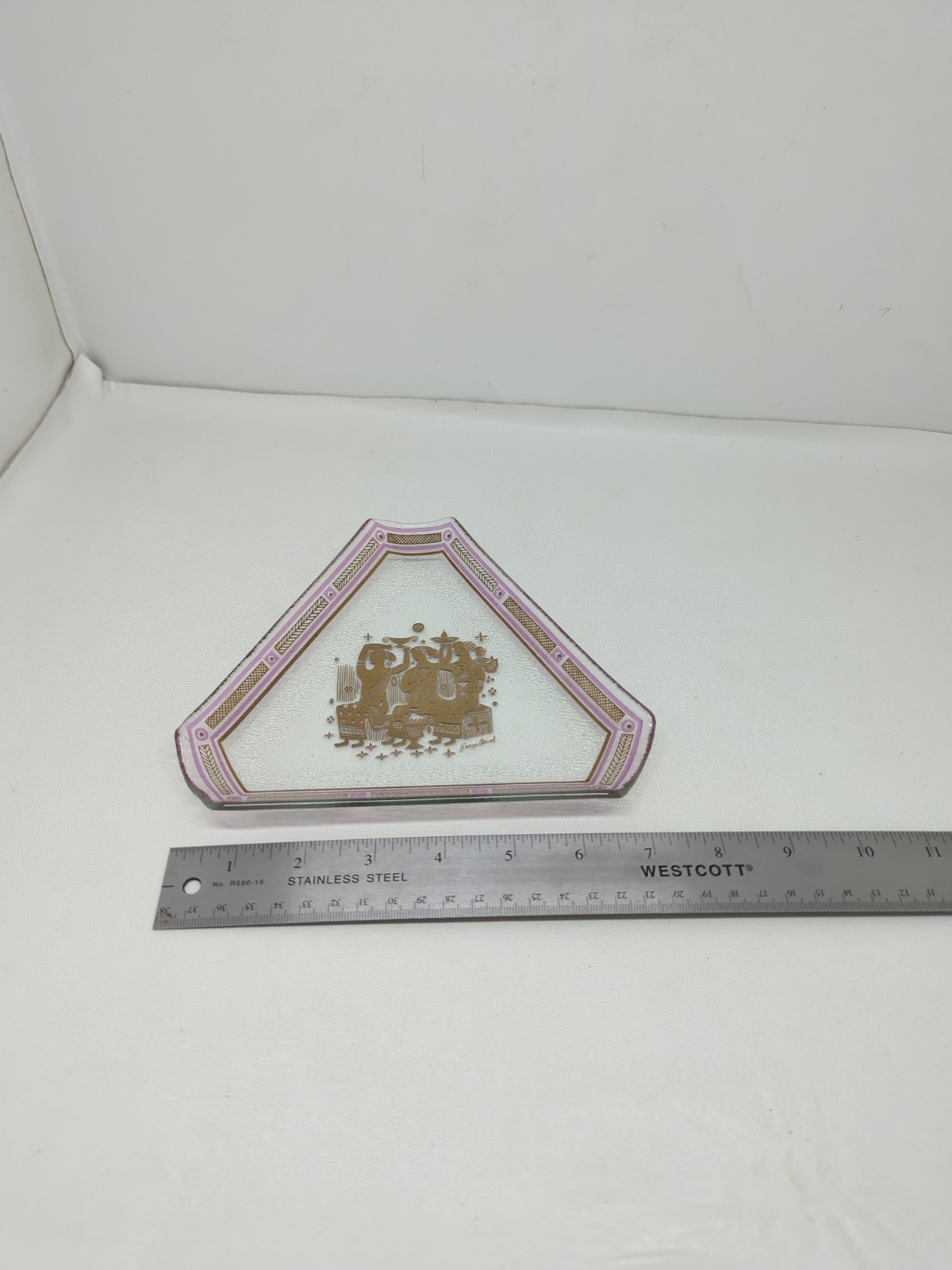 Vintage Georges Briard Triangular Glass Dish Olympia Pattern MID CENTURY HTF 7"