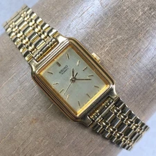 Vintage Seiko Women V401-5129 Fashion Gold Tone Quartz Analog 17mm Watch 7 1/4"