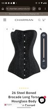 Charmian 26 Steel Boned Brocade Long Torso Hourglass Overbust Corset Black
