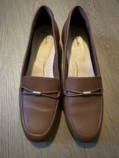 Clarks Collection Brown Leather Loafer Flats Bow Accent Cushioned Slip-On