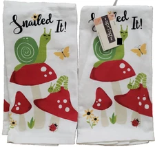 2 Same Dual Kitchen Terry Towels (16"x26") BUTTERFLY, MUSHROOMS,SNAILED IT, Ritz