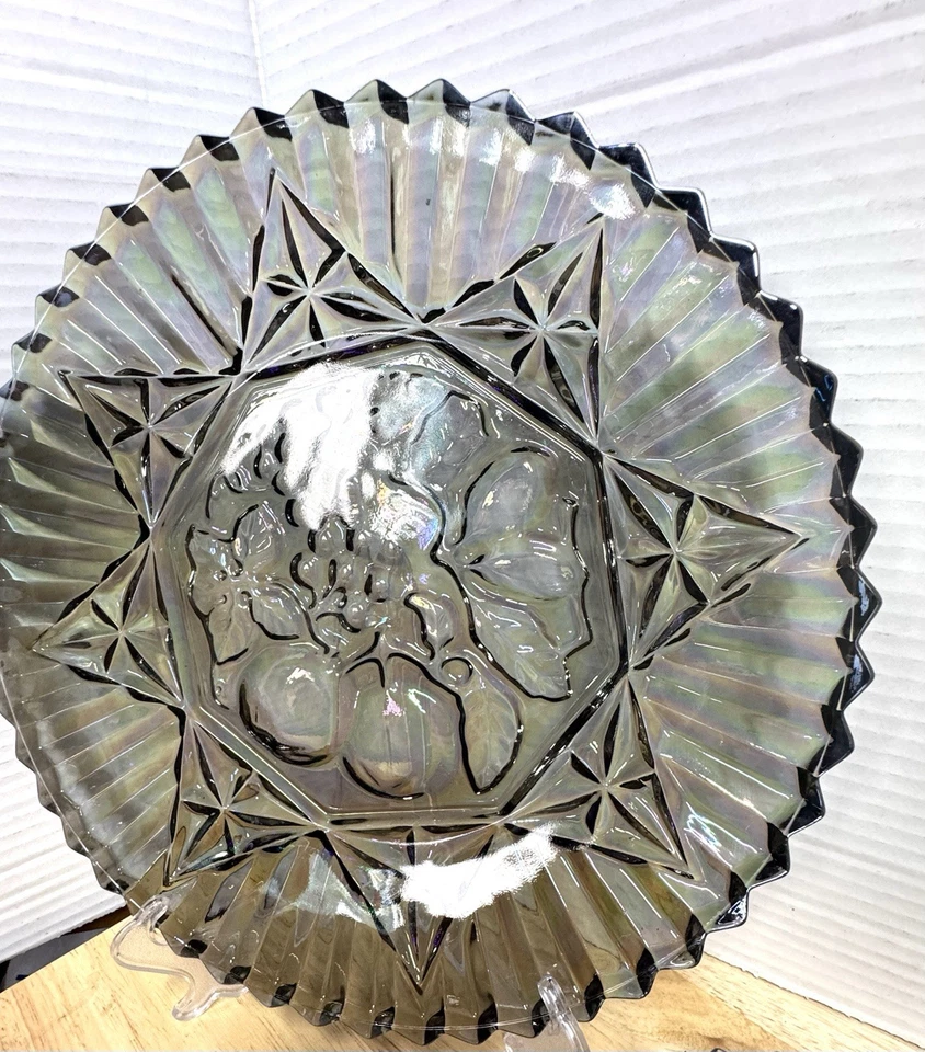 2 Platos Federal Vidrio 11" Ahumado Iridiscente Carnaval Hermoso Brillo Foto 4 de 4