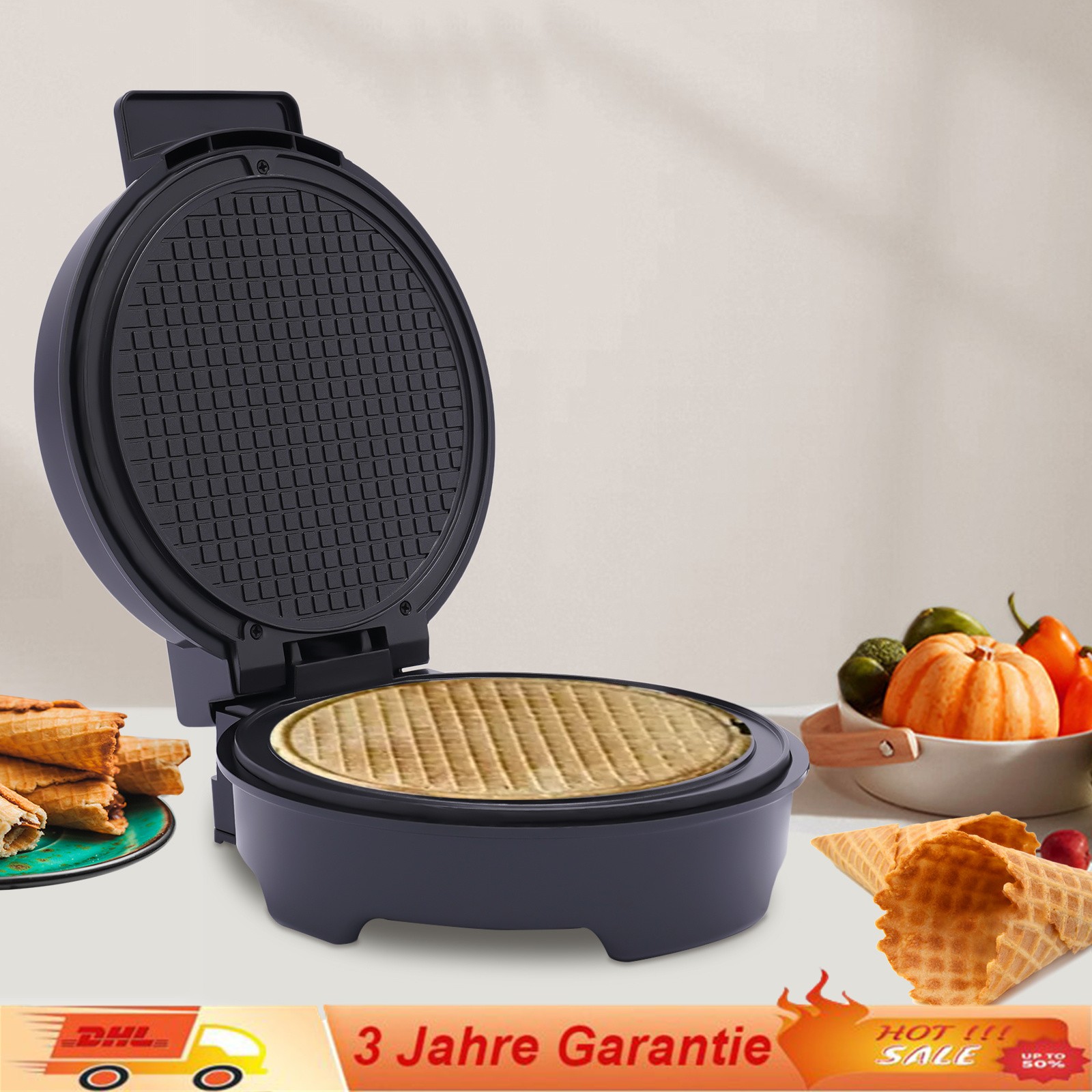 1200W Waffeleisen & Kegel Hörncheneisen für dünne Eiswaffel Waffelautomat