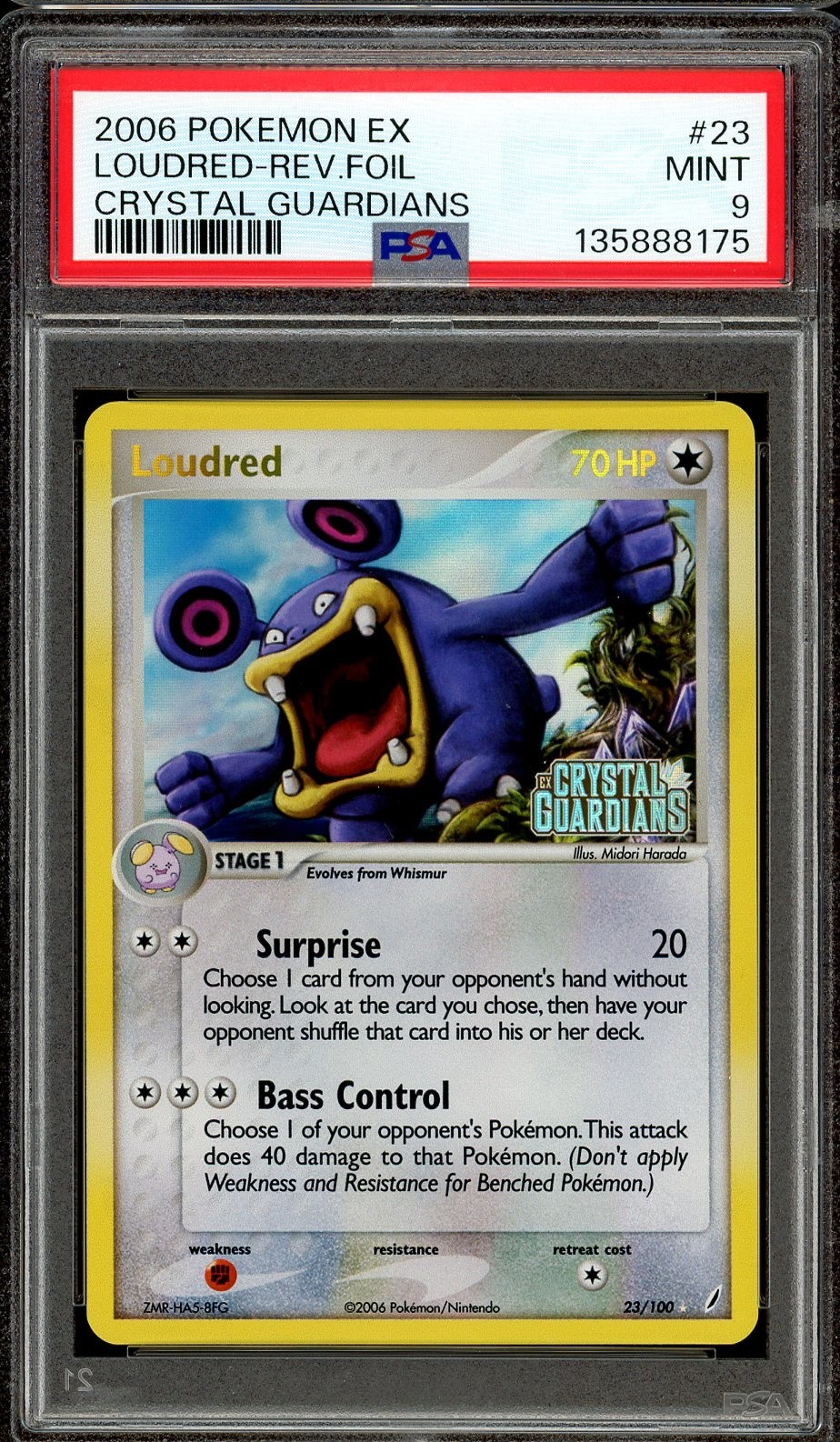 Pokemon TCG EX Crystal Guardians #23 Loudred Reverse Holo Stamped PSA 9 MINT