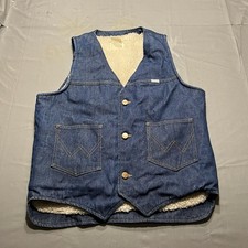 Vtg Wrangler Denim Sherpa Lined Vest Men s Small No-Fault Sanfor-Set Western USA