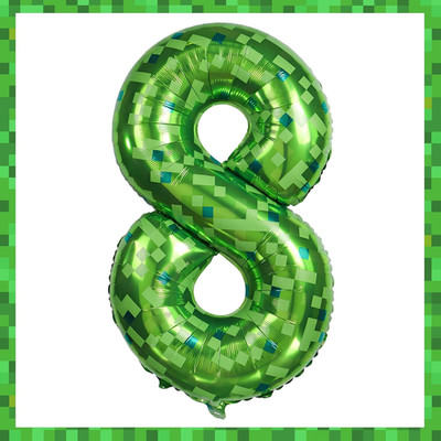 40 Inch Giant Green Pixel Miner Themed Number Foil Balloon, Mining Green Birthda