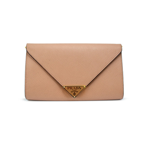 Prada Saffiano Leather Beige Color Gold Hardware Mini Wallet Bag