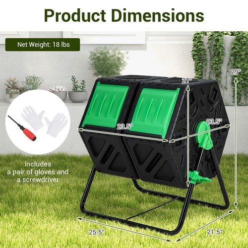 Dual Chamber Compost Tumbler Heavy-Duty Rotating Compost Bin for Garden Yard - Picture 2 of 10