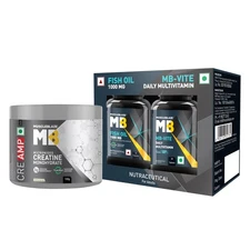 MuscleBlaze Creatine 100g + Multivitamin 30 + Omega 3 30|Strength & Wellness Pk