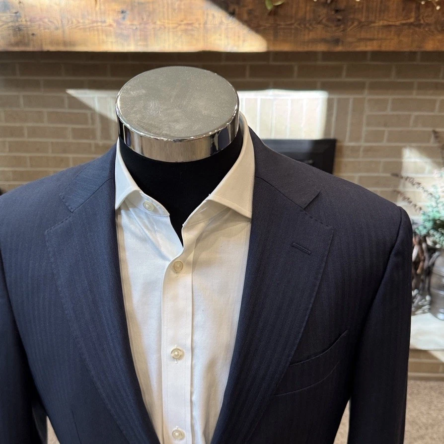 Traje Chaqueta Suitsupply Hombre 38L Azul Marino Rayas 100% Lana 2 Botones Usada en Excelente Condición Foto 2 de 4