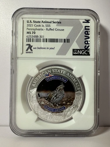 2021 Cook Islands - US State Animal Series Pennsylvania Ruffed Grouse NGC MS70
