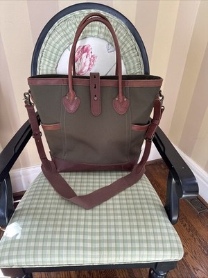 LL Bean Signature West Branch Tote Large Green Rubber Lined Center