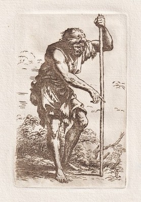 man Mann cane Stab etching Salvator Rosa Carlo Antonelli Radierung  1780