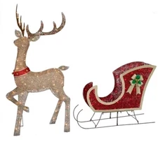 Winter Wonder Lane 150 Light Glittering Deer & Sleigh 2-Piece Light-Up Decor Set