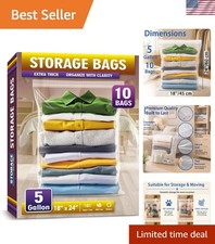 Extra Large 5 Gallon Zippered Storage Bags - Pack of 10 for Clear Organization