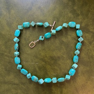 AUTHENTIC TURQUOISE NECKLACE with SS925 Stamped Sterling Silver Hardware