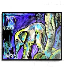 Original Elephant Art Canvas Painting Expressionism Modern Graffiti 16x20 LMNOP