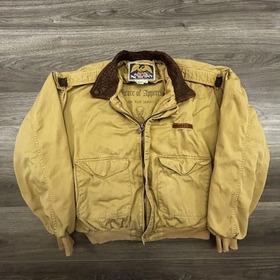 Vintage Avirex Jacket Mens Medium Beige Canvas Bomber Army Air