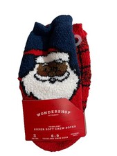 Wondershop Toddler Santa Crew Socks Cozy Super Soft 6-9 Christmas Red 2 pc
