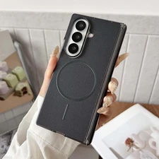 Magnetic Leather Case for Samsung Galaxy Z Fold 7 6 5 Hinge Protection PC Cover