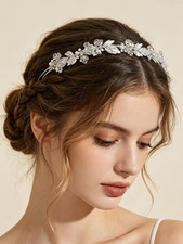 Bridal Silver Rhinestone Wedding Headband, 1920S Vintage Pearl Crystal Hair Jewe