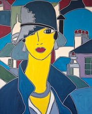 KLEYMAN Tableau Unique 73x60 " Elégante sur les toîts de Paris " Direct Artiste