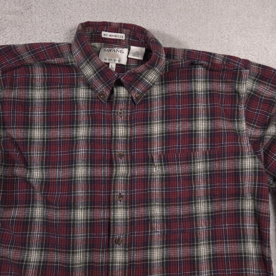 Camisa Savane Deep Dye Para Hombres Abotonada Manga Larga Franela Cuadros Grande Exterior Foto 3 de 4