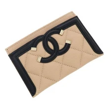 CHANEL CC Fig Leaf Card Case A Rank Used from JAPAN
