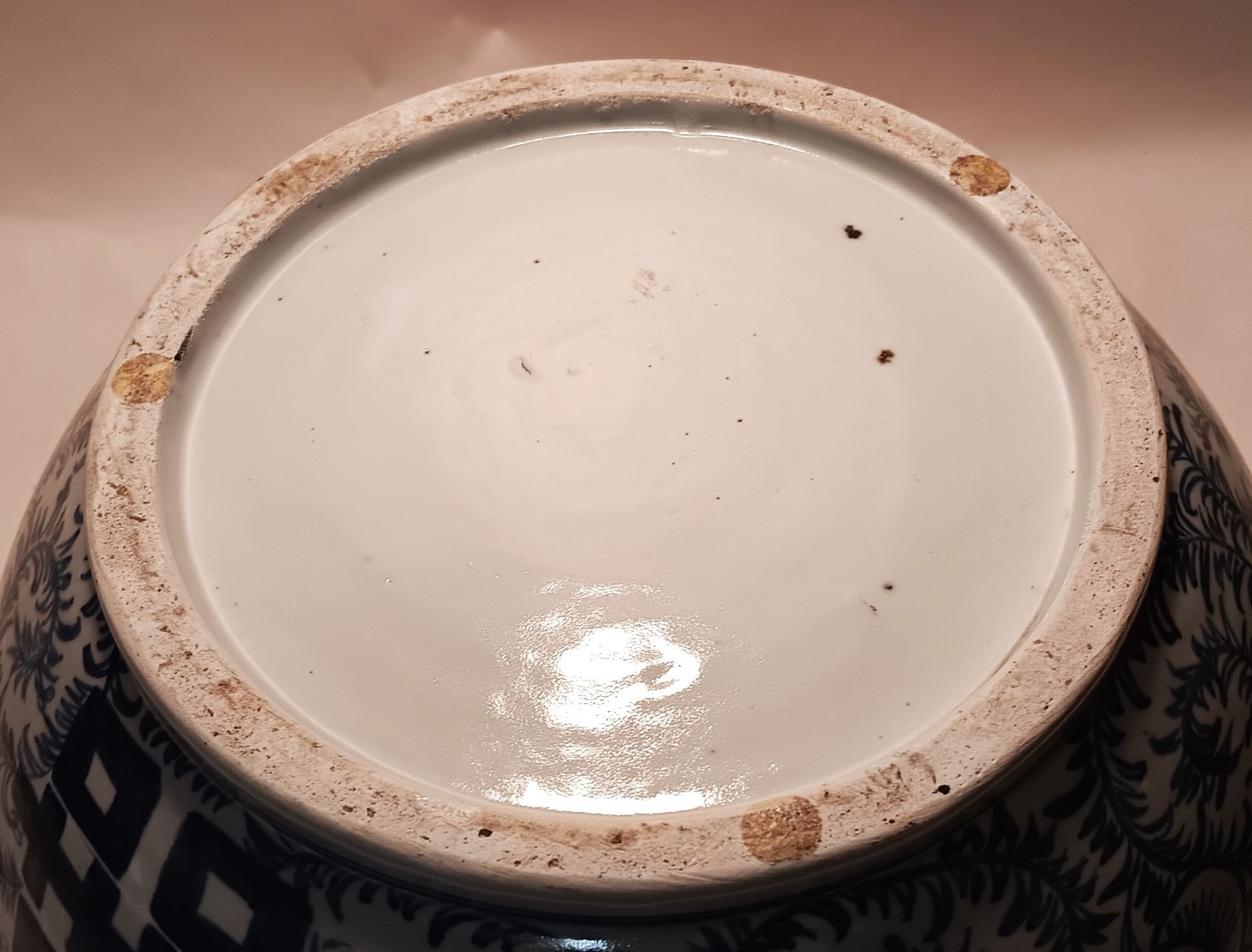 DOUBLE HAPPINESS vtg covered chinese porcelain blue white serving bowl pottery