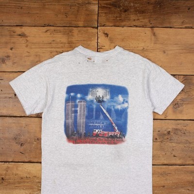 Vintage Grafik T-Shirt Large Thrashed Anvil NYFD 9/11 Memorial grau Tee
