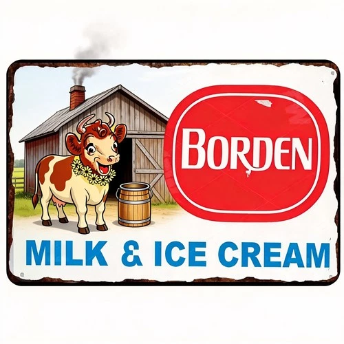 Vintage Borden & Ice Cream Tin Metal Signs Home Décor Retro Dairy Cow Wall Suita