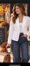 KUT From The Kloth White Eyelet Cotton Blazer Jacket L Feminine Academia Preppy