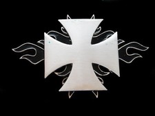 NG09105 REALLY NICE  IRON CROSS W/ FLAMES  FASHION SILVERTONE BELT BUCKLE