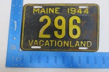 Maine License Plate Tag 1944 44 - Low Number Three 3 Digit #296 Vacationland