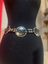 Vtg Silver Tone Etched Medallion Concho Link Chain Belt Boho Southwest Tribal