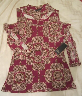 NEW WOMEN's BOLD ELEMENTS TOP KEYHOLE COLD SHOULDER SIZE MEDIUM M RED PRINT M