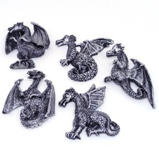 5 dragon magnets black and white metallic look fantasy figures