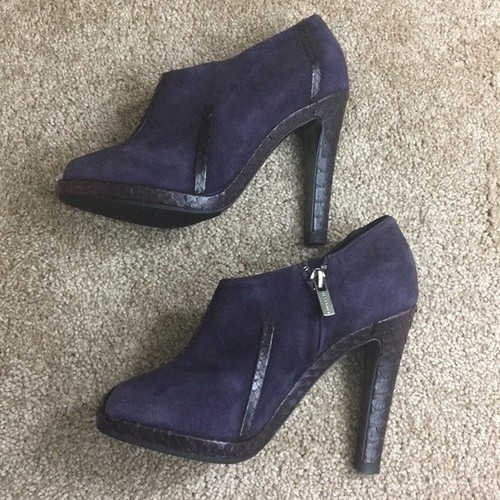 Jil Sander Peep Toe Low Ankle Booties Womens EUR 36.5 US 6 Purple Suede Zipper - Picture 6 of 8