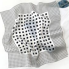 100 Silk 20 small square Scarf Women neckerchief Wrap Polka Dot white WY372