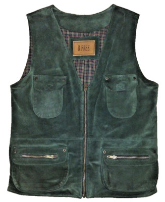 B. Free Men's Green Suede Leather Made in USA Utility Vest Size M