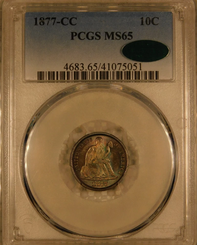 1877 CC Liberty Seated Dime Certified PCGS MS65 Toned CAC Silver - Image 3 of 4
