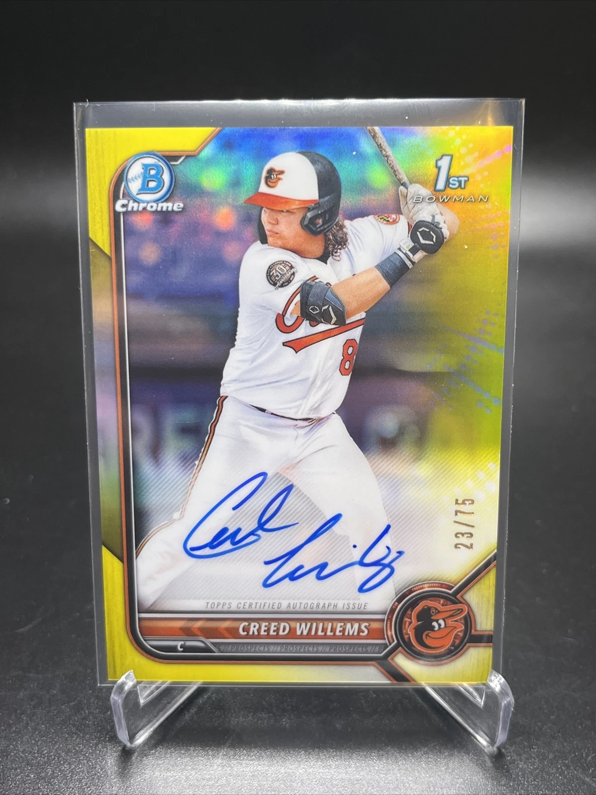 2022 Bowman Creed Willems 1st Chrome Yellow Refractor RC Auto #d /75 #CPA-CW