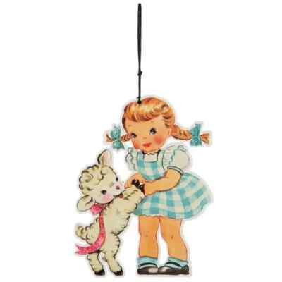 Vintage Inspired Easter Girl & Lamb Ornament Nostalgic Look 5.25'' Tall