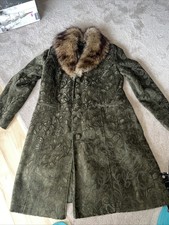 Giacca Gallery Large Brown-green Faux Print Animal Coat Jacket Detachable Fur