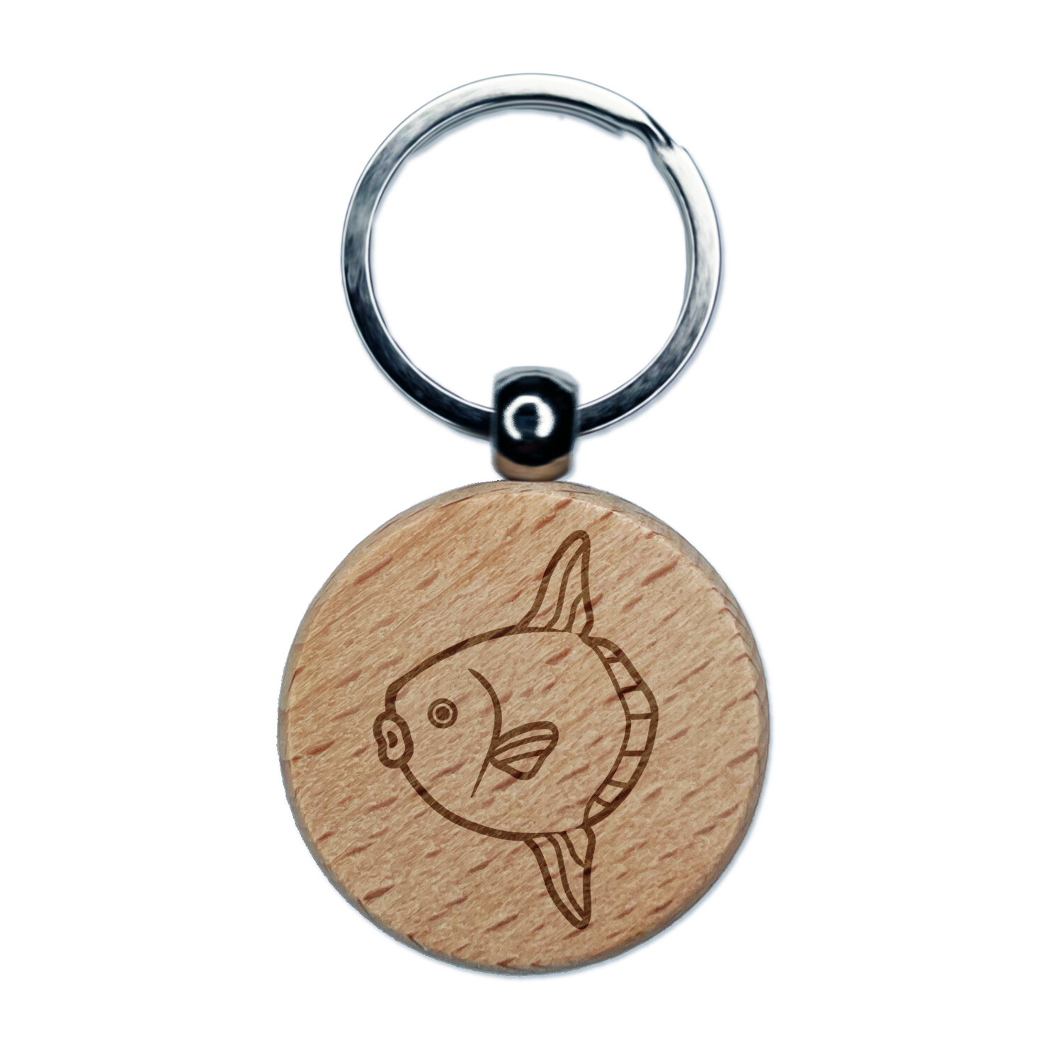 Mola Mola Ocean Sunfish Engraved Wood Round Keychain Tag Charm