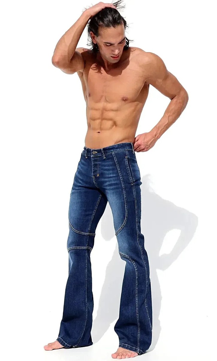 RUFSKIN Slim-Fit Flare Legs Jeans Vaquero Dark Distressed Denim