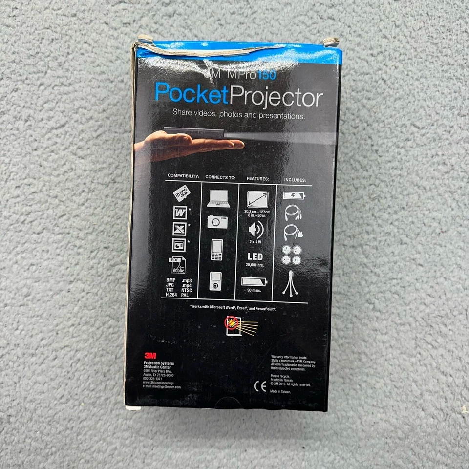 3M MPro 150 Compact Portable 1 GB LED Pocket Projector Black, 8” - 50” Display - Image 2 of 4