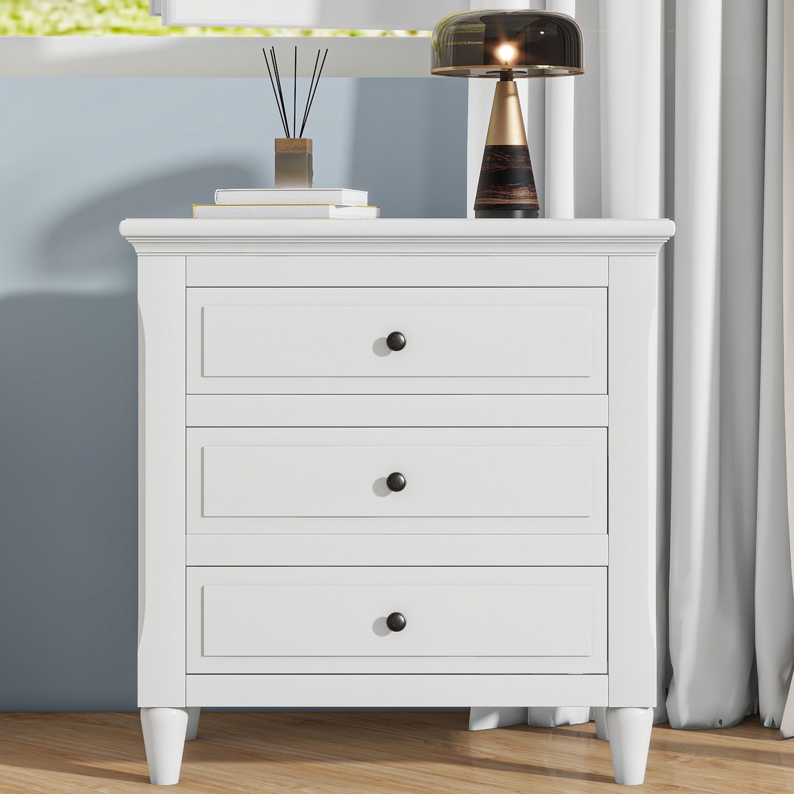 3-Drawer Wood Nightstand Cabinet with Ample Storage Space