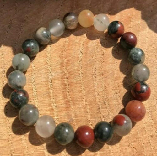 VALENTINO 8 mm Bracciale Pietra Sangue Africana Pietra Preziosa 7 5 pollici Lucky Chakas